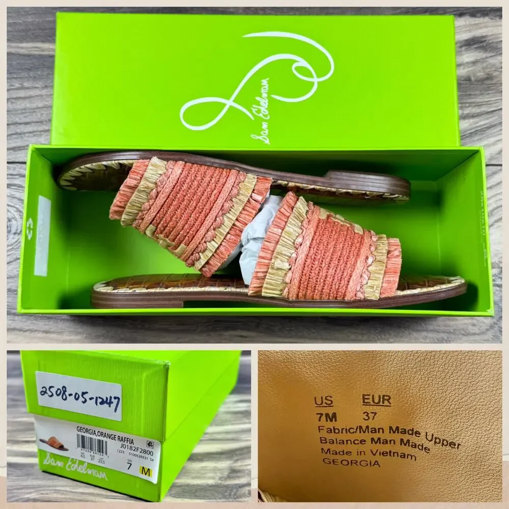 NIB Sam Edelman Georgia 7M Orange Raffia Flat Slide Sandals Resort Beach - Picture 12 of 12